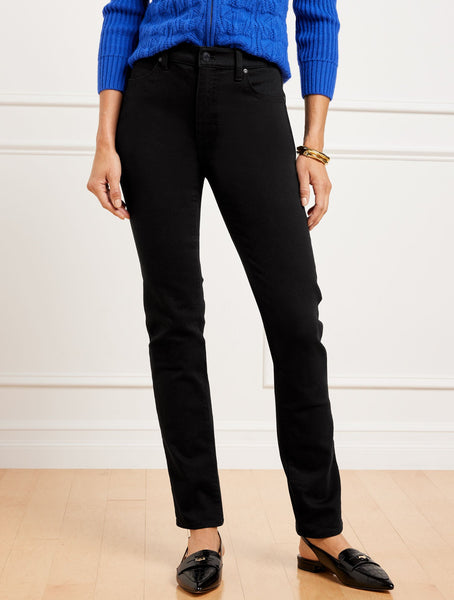 High-Waist Straight-Leg Jeans - Black