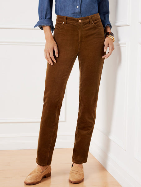 Stretch Corduroy Straight Leg Pants - Solids