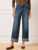 Wide Straight Ankle Cuff Jeans - Viola Wash