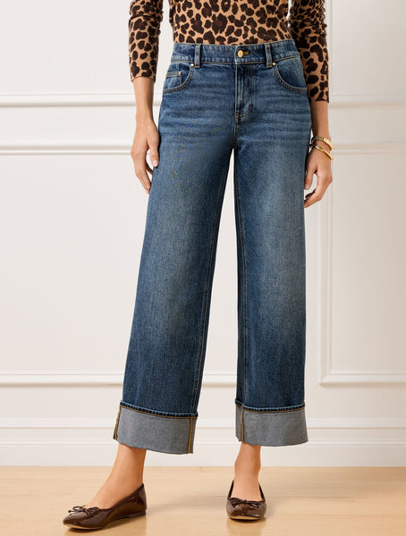 Wide Straight Ankle Cuff Jeans - Viola Wash