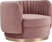 Davy Blush Velvet Swivel Accent Chair with Gold Base