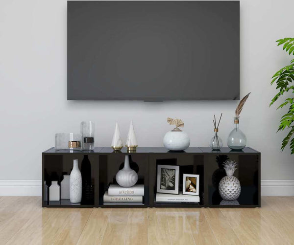TV Cabinets 4 pcs High Gloss Black 14.6"x13.8"x14.6" Chipboard