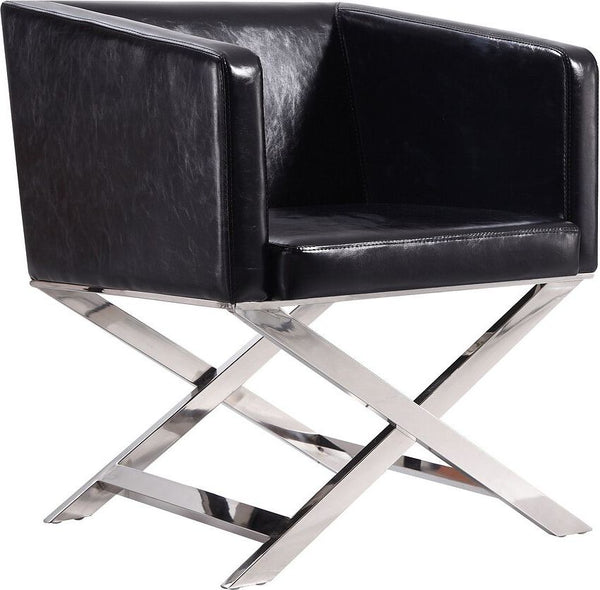 Hollywood Black & Polished Chrome Faux Leather Lounge Accent Chair