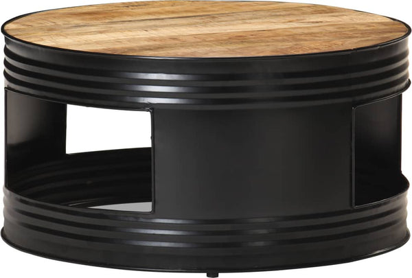 Coffee Table Black 26.8"x26.8"x14.2" Solid Rough Mango Wood