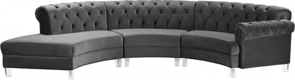 Anabella 3 Piece Modular Velvet Sectional Gray