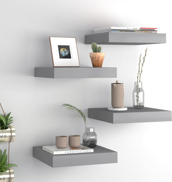 Floating Wall Shelves 4 pcs Gray 9.1"x9.3"x1.5" MDF