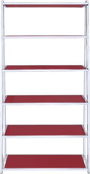 Coleen Bookshelf Red High Gloss & Chrome