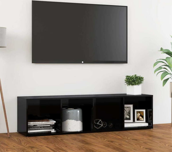 TV Cabinet High Gloss Black 56.1"x13.8"x14.4" Chipboard