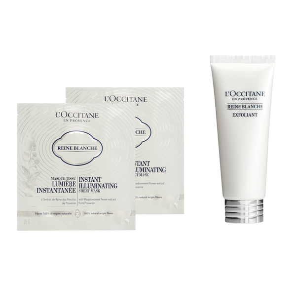 L'Occitane Rein Blanche Exfoliant & Sheetmask Trio