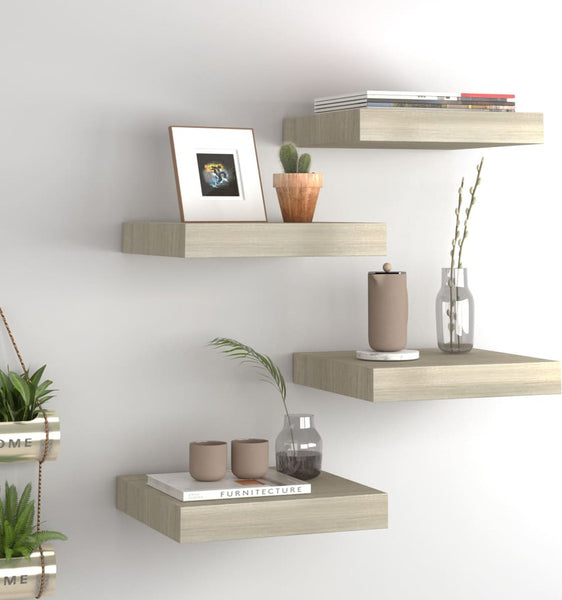 Floating Wall Shelves 4 pcs Oak 9.1"x9.3"x1.5" MDF