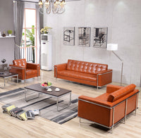 HERCULES LeatherSoft Double Stitch Detail Reception Set with Encasing Frame Cognac