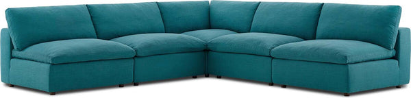 Commix Down Filled Overstuffed 5 Piece Sectional Sofa Set Teal